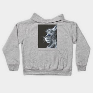 kitty cat monochrome white on black acrylic painting Kids Hoodie